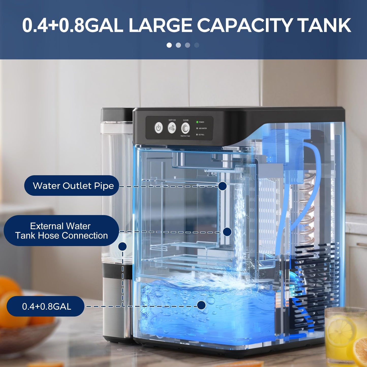Nugget Ice Maker Countertop with 0.8Gal Removable Tank, 41Lbs/24H, One-Touch Fast Ice in 6 Mins, Self-Cleaning & Ultra Quiet for Home, Office, Party