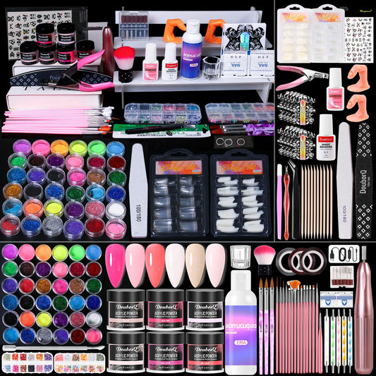 Acrylic Nail Kit for beginners with Everything- acrylic nail kit with drill lamp Acrylic Powder Glitter False Tips Starter Kit - Full Nail Supplies for Nail Extensions