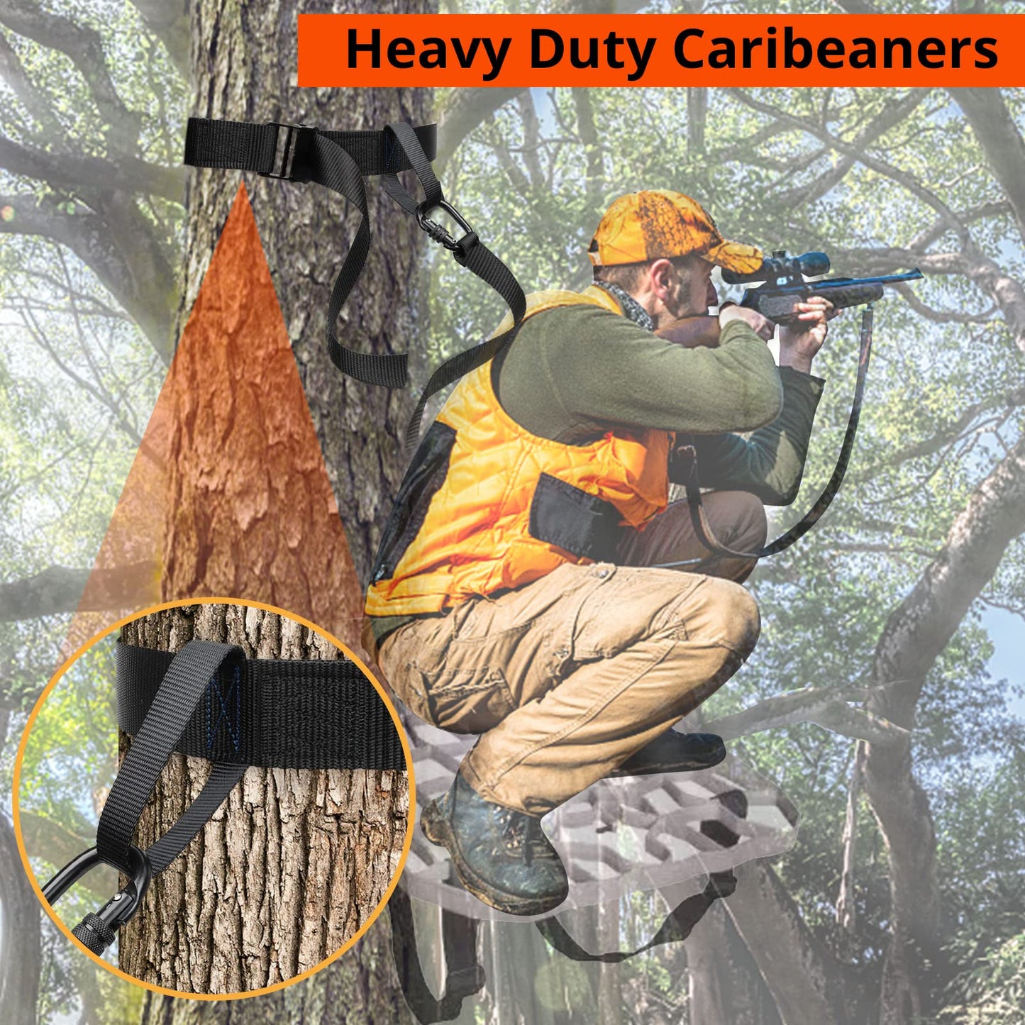 TRSMIMA Tree Stand Hunting Harness - Climbing Stands Strap Treestand Belt with Adjustable Metal Hook Quick Easy Quiet To Use