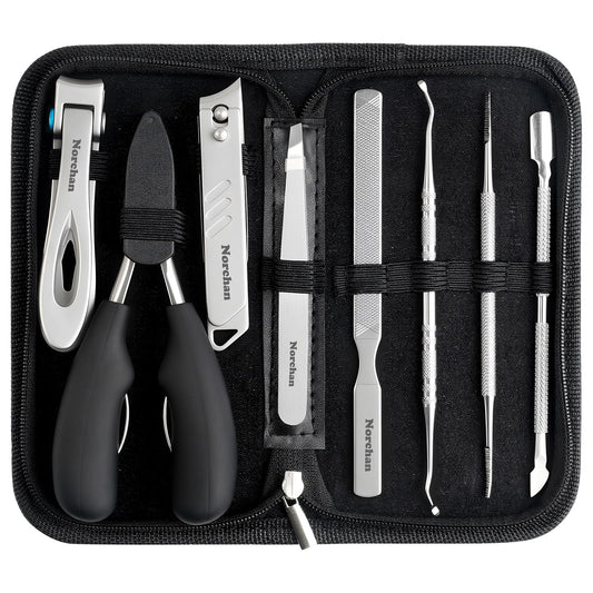 NORCHAN Nail Clippers Kit, 8-Piece Stainless Steel Toenail & Fingernail Clipper with Nail File & Cleaner, Precision Sharp Blade for Easy Clean Cut, Ideal for Men, Women, Seniors, Gift Pack