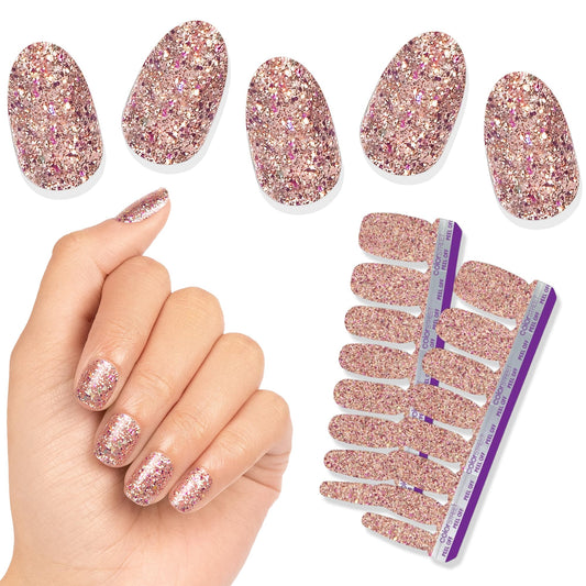 Color Street Tokyo Lights Nail Strips - Glitter Finish with Pink Gold Fuchsia & Holographic Sparkle - 16 Double-Ended Nail Polish Strips for Easy Application -Ideal for a Night Out or Special Occasion