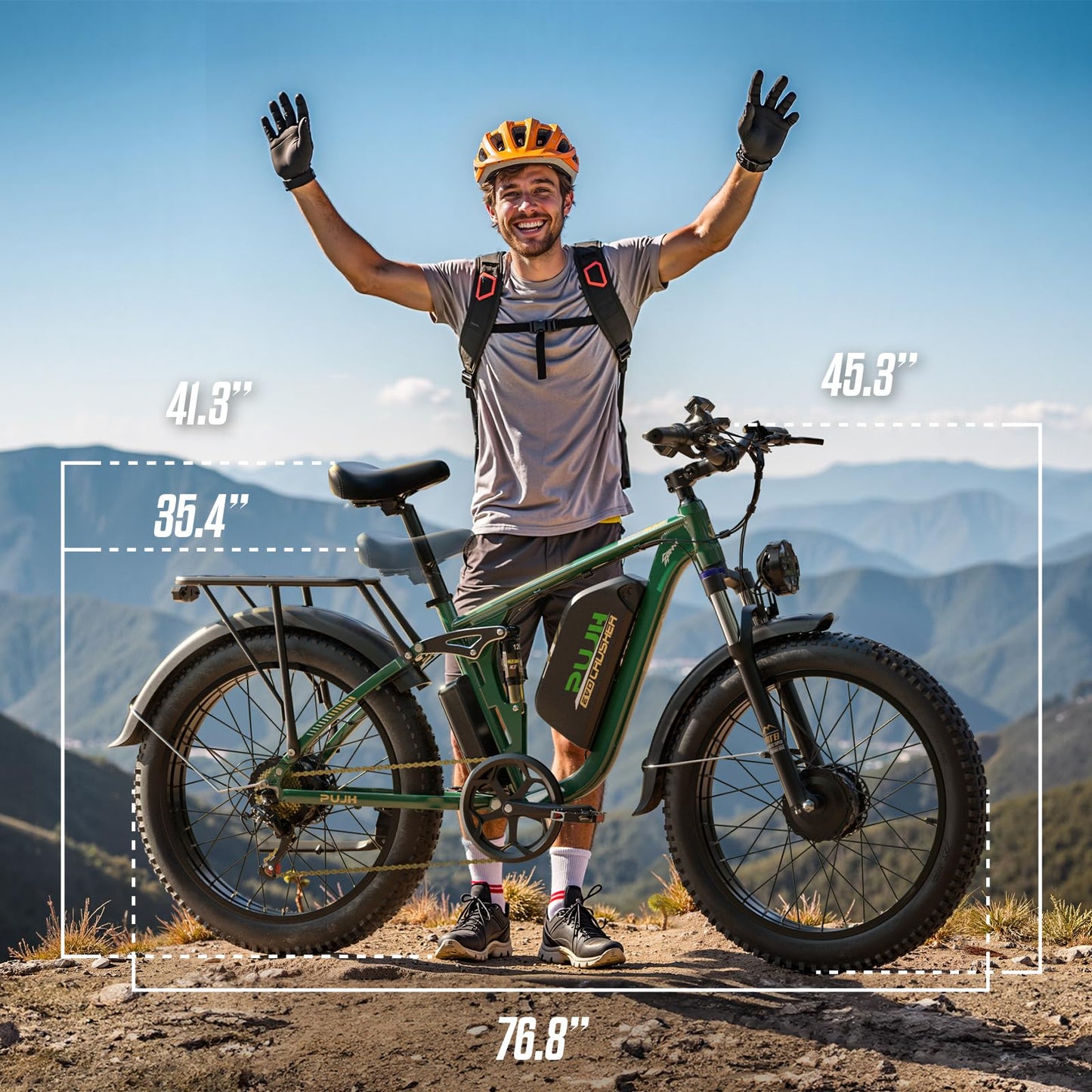 PUJH 6000W Dual Motors Electric Bike for Adults,60V 20Ah 26" Fat Tire Ebike,45 mph up to 100 Miles Full Suspension Class 3 Electric Bicycle for Snow Off Road Mountain Hunting Commuter