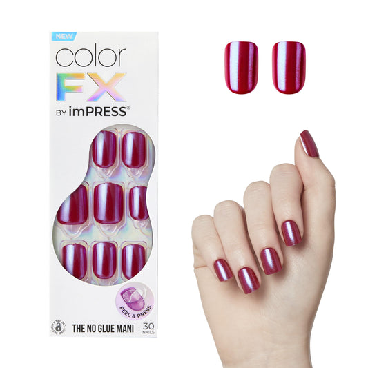 Kiss Impress No Glue Mani Press On Nails, Color FX, 'This City', Red, Short Size, Squoval Shape, Includes 30 Nails, Prep Pad, Instructions Sheet, 1 Manicure Stick, 1 Mini File