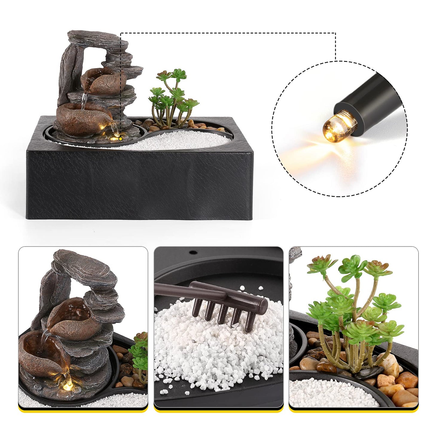 Dyna-Living Indoor Water Fountains Tabletop Water Fountain with Pump Zen Garden Relaxation Desk Waterfall Fountain Indoor Small Fountain for Zen Room Decor
