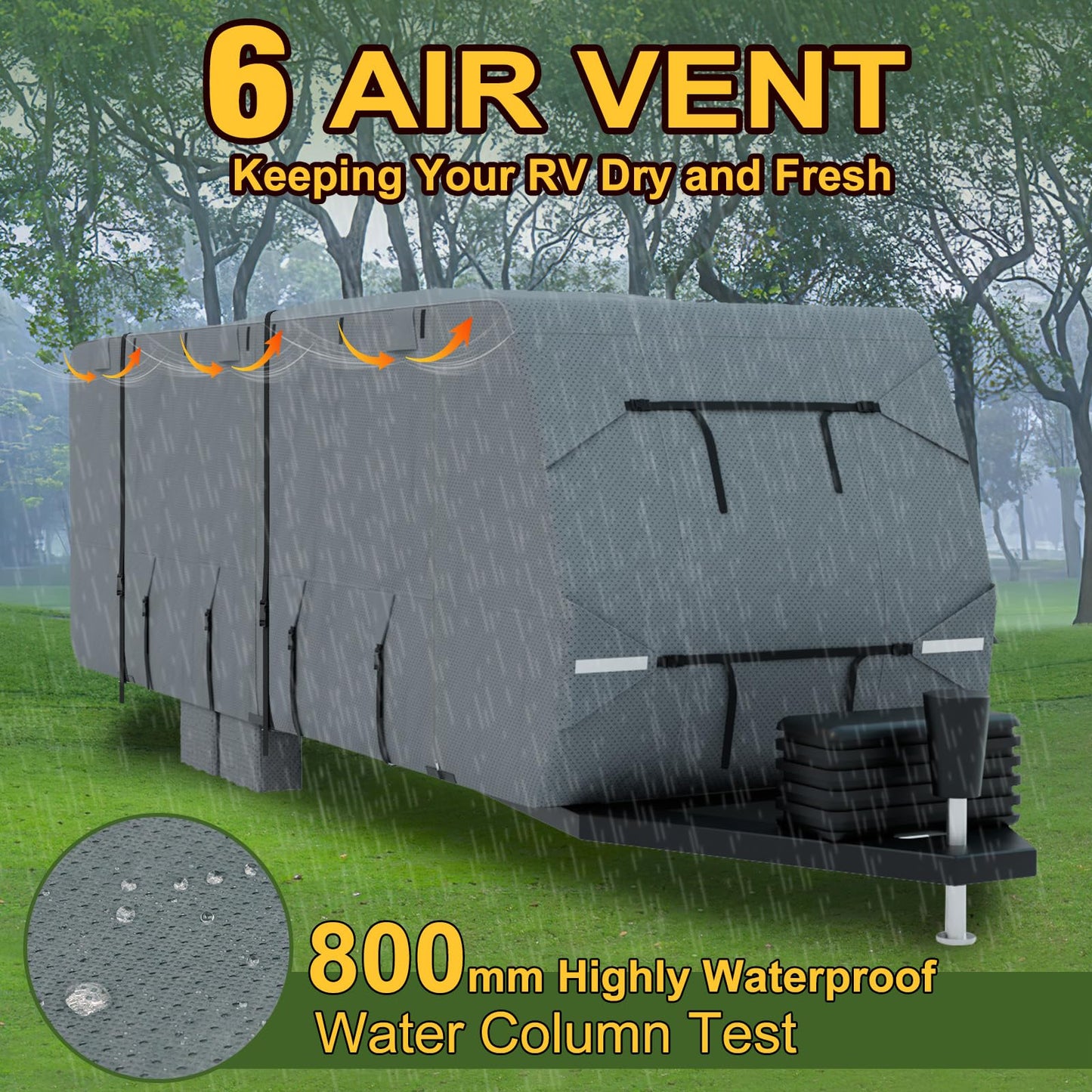 Mofeez Travel Trailer RV Cover, Extra-Thick Upgraded 7 Layers for Camper Cover 24'-27' Windproof Waterproof Rip-Stop RV Covers with Adhesive Repair Patches, 2Pcs Extra Straps & 4 Tire Covers