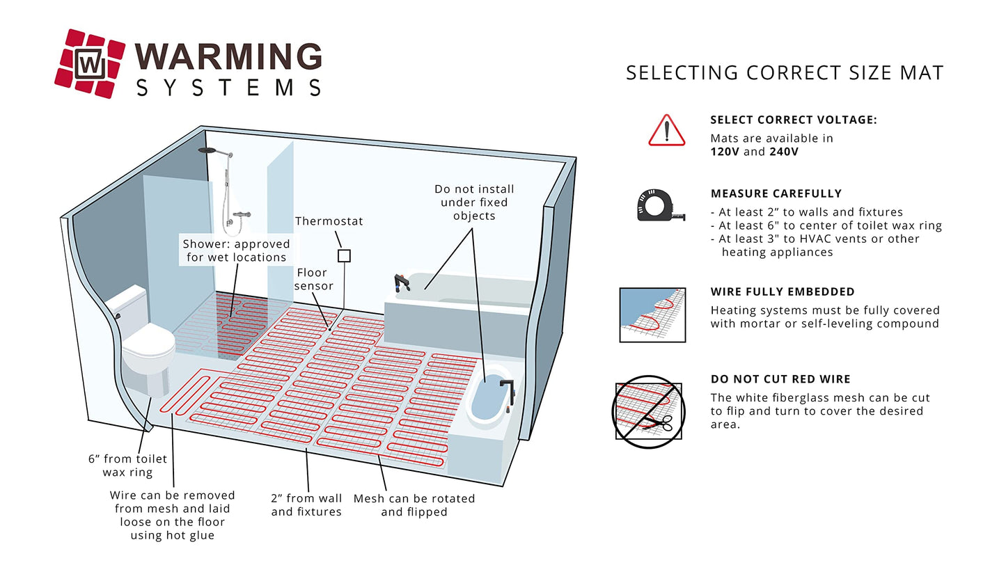 10 Sqft Warming Systems 120 V Electric Tile Radiant Floor Heating Mat with Touch Screen Programmable Thermostat