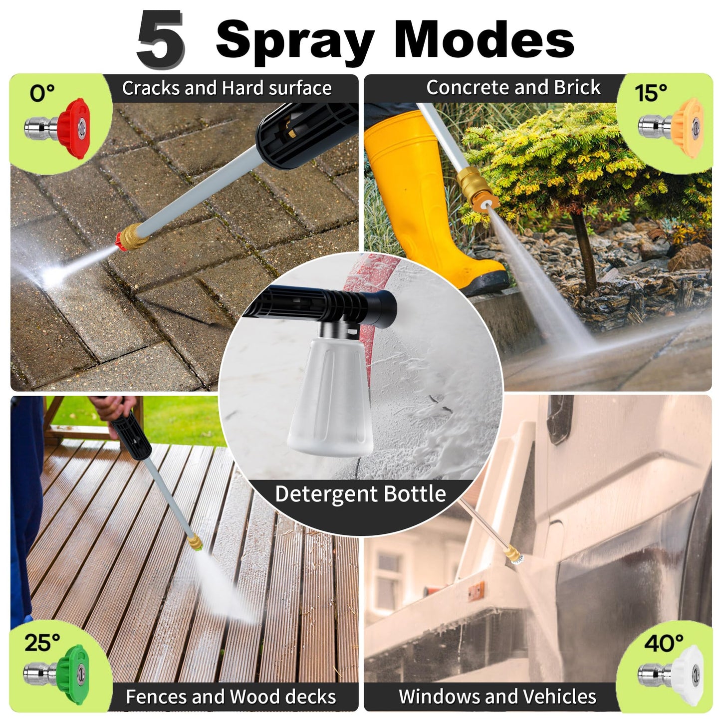 Power waher 4300PSI with 4 Quick Connect Nozzles, Inlet Hose & Filter& Foam Cannon for Cars/Fences/Driveways/Home Cleaning, Green
