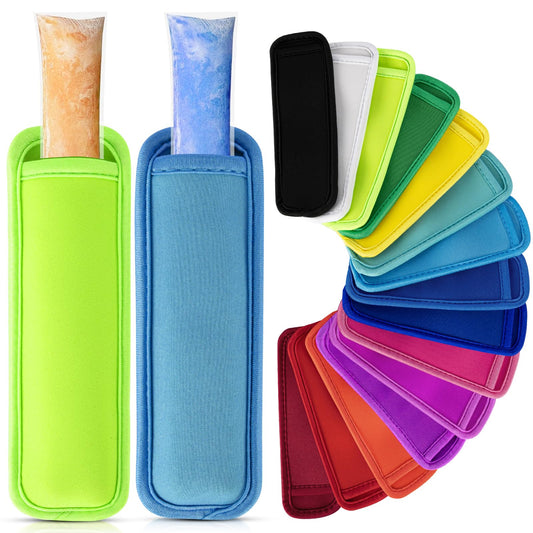 Desing Wish 15 Pack Reusable Popsicles Holders for Kids Anti Frostbite Ice Pop Holder Sleeves Neoprene Freeze Pop Holders (15 Colors)