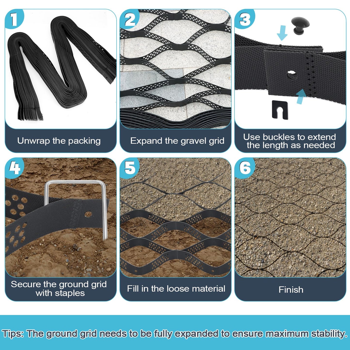 Gravel Grid 33ft X 4ft, 2" Thick Gravel Stabilizer Grid for Pavers Base, Geogrid 1900 Lbs/Sq Ft Load with 36 Geocell Accessories & Gloves for Driveway Parking Ground Walkway Dirt Locker Slope