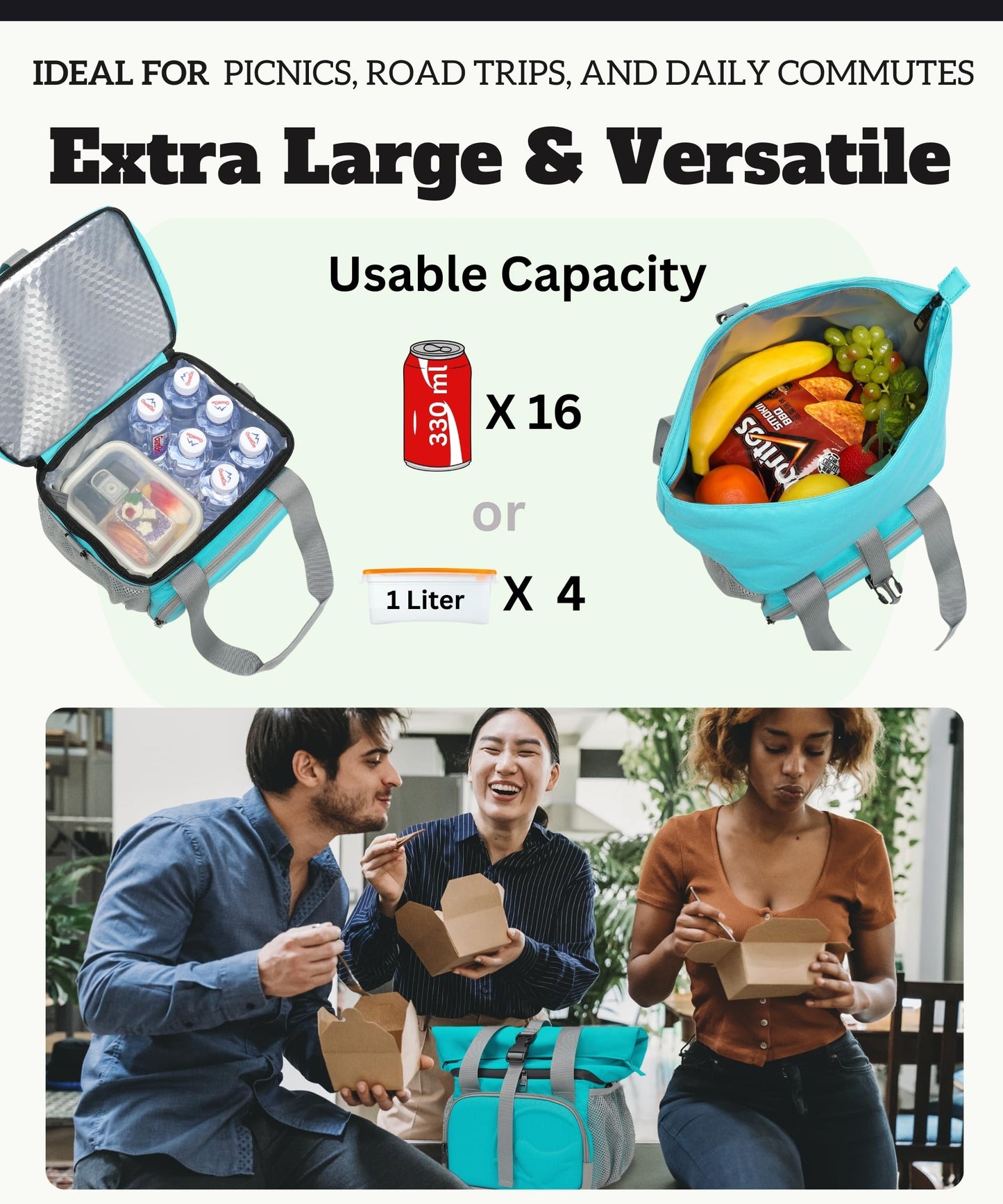 SUNNY BIRD Dual Compartment Lunch Bag Insulated Lunch Box for Women and Men (Aqua Blue 01)