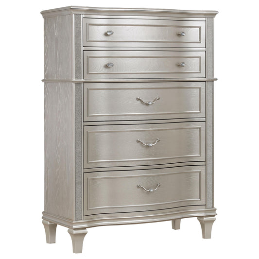 Coaster Home Furnishings - Evangeline - Wood - 6-Drawer Chest with Hexagonal-Shaped Knobs and Felt-Lined Drawer - Bedroom - Modern Classic - Silver Oak - 223395