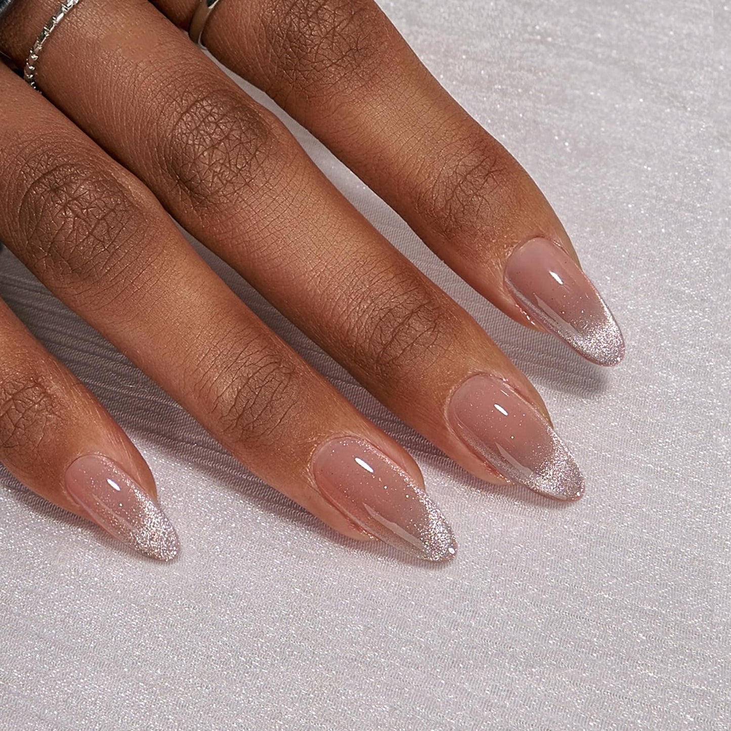 Press On Nails Short - BTArtbox Almond Press On Nails, Opaque Reusable Stick On Nails, Fake Nail with Nail Glue in 16 Sizes - 30 Nail Kit, Falling Star Cat Eye & French Tip Cat Eye