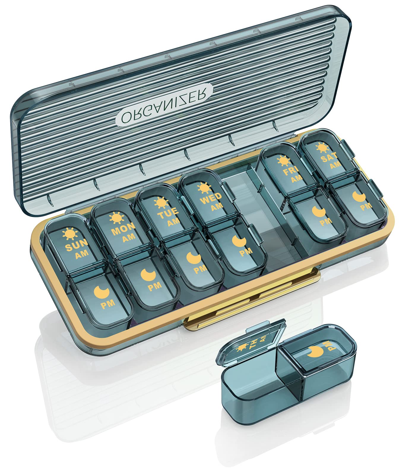 Am Pm Pill Organizer, Weekly Pill Box 2 Times A Day - Acedada 7 Day Pill Organizer with 7 Separate Containers, Portable Daily Medicine Dispenser Case for Vitamin, Fish Oils, Supplements, Stylish Blue