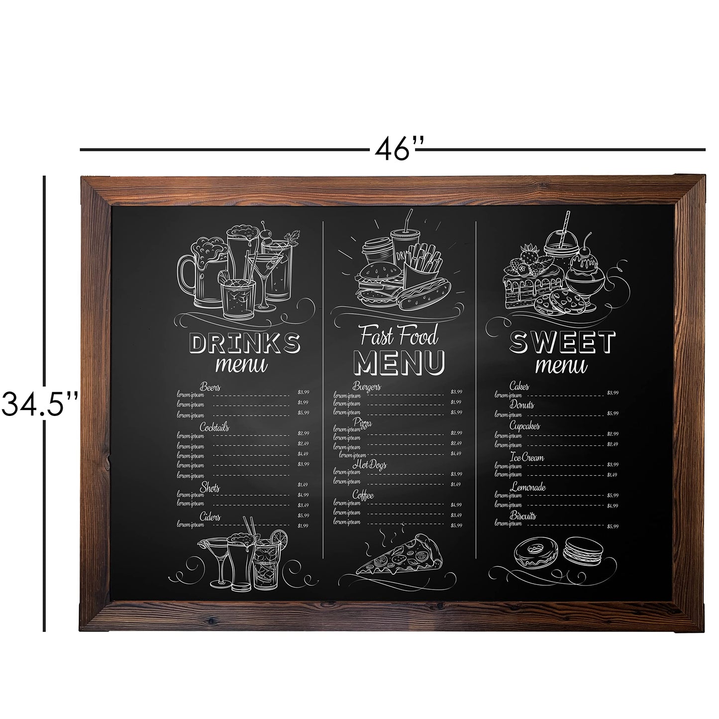 Loddie Doddie Magnetic Chalkboard - 46 in x 34.5 in, Rustic Wood Frame - Menu Board for Kitchen & Magnet Display - Mounting Hardware & Hanging Chalkboard - Meal Planning Chalk Calendar Board for Wall