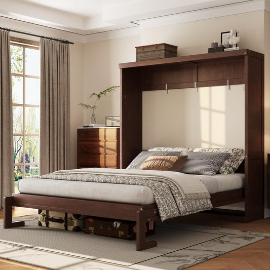 Full Murphy Bed Space-Saving Wall Bed, can be Folded into a Cabinet Bed for Multipurpose Guest Room or Home Office, Espresso
