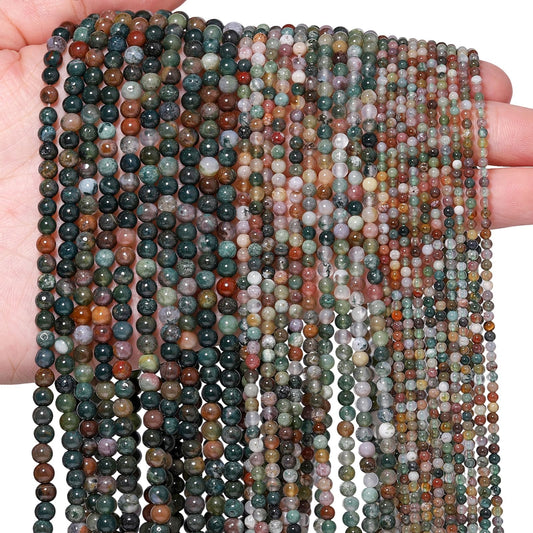 Songxi 90pcs 4mm Indian Agate Natural Round Stone Beads for Jewelry Making, Smooth Loose Small Gemstone Beads for Bracelets Necklace, Chakra Stones with Energy Power