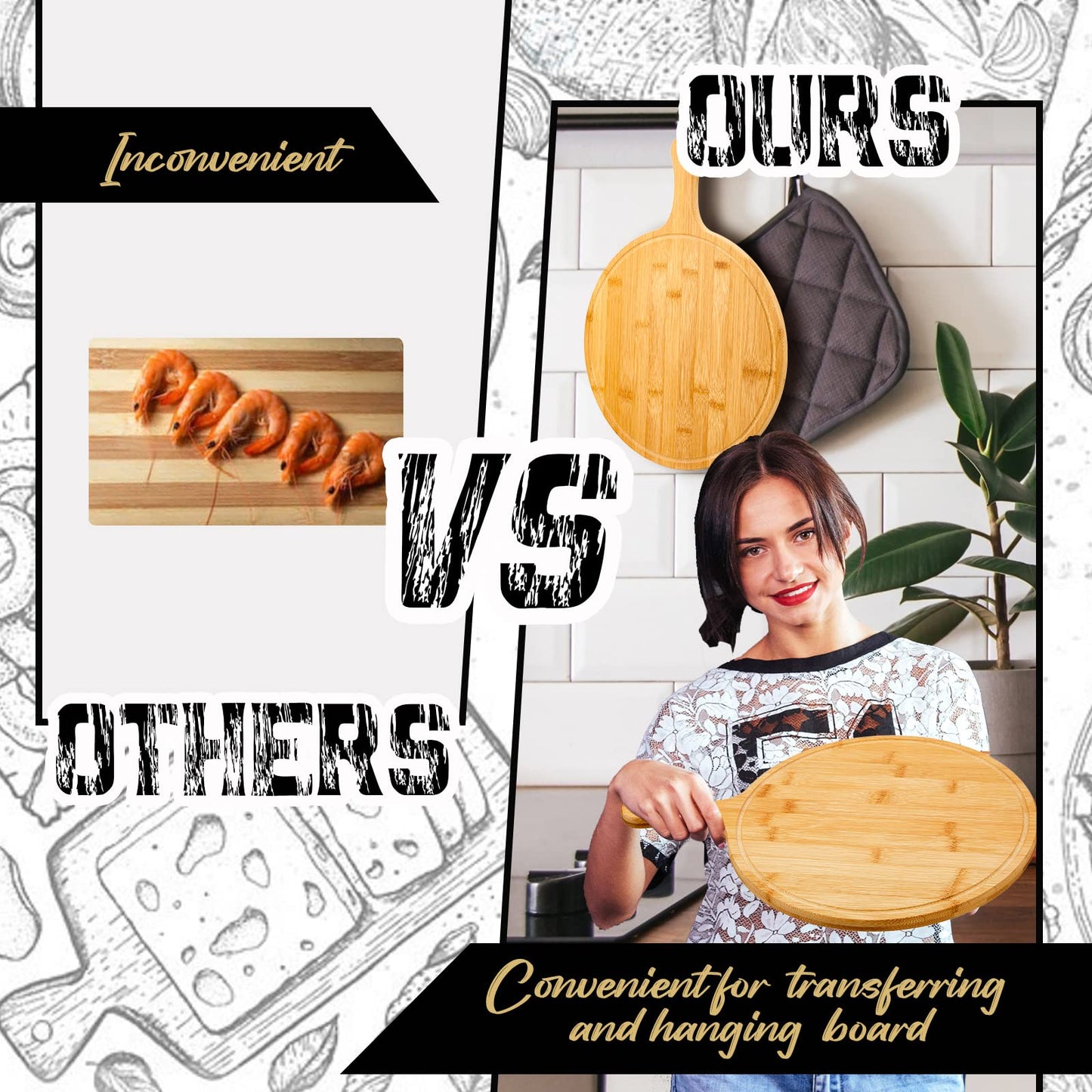 Nuenen 20 Pcs Round Wood Cutting Board with Handle Acacia Bamboo Wooden Serving Kitchen Chopping Boards for Pizza, Bread, Cheese, Charcuterie, Fruit, Vegetables (Bamboo)
