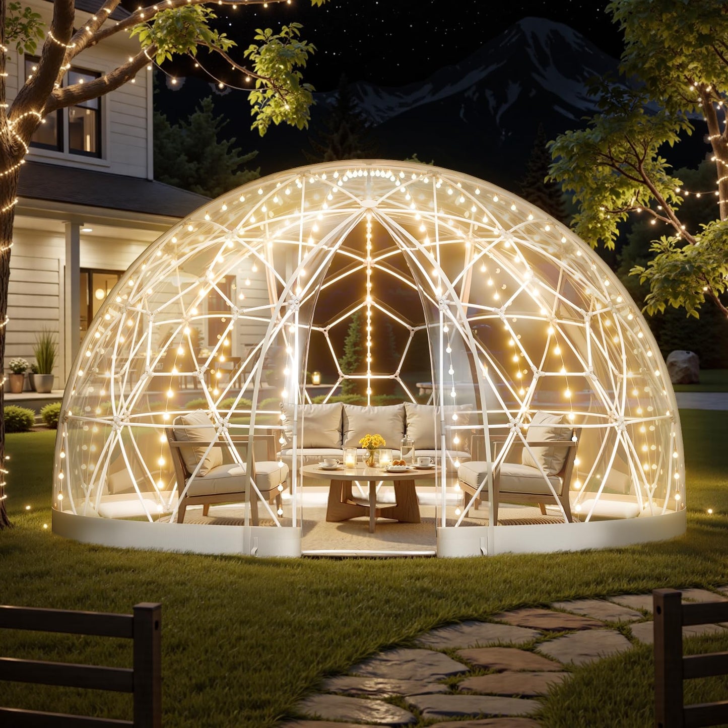 VEVOR Garden Dome Tent, 12 x 7.2 ft Clear Bubble Tent House for 4-7 Person, Waterproof PVC Geodesic Dome Greenhouse with Ventilated Window, Outdoor Igloo Tents for Patio Backyard Party Camping