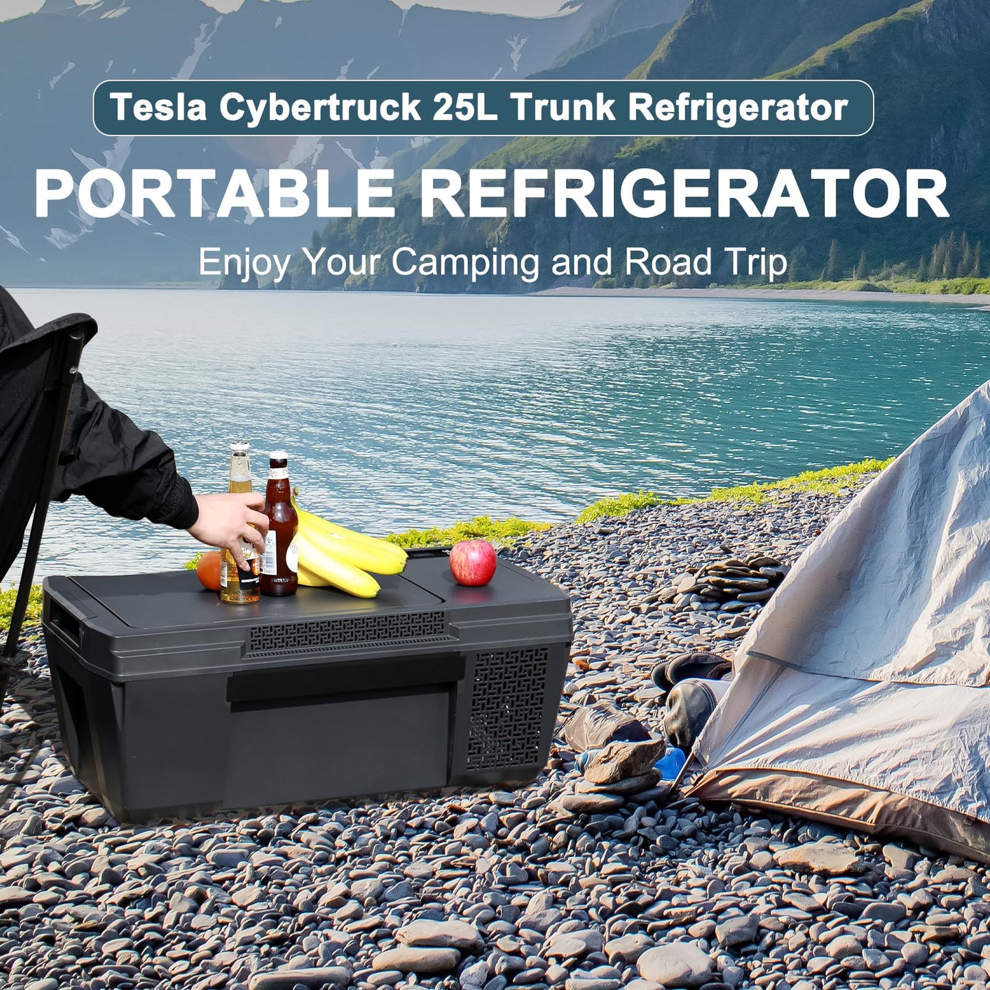 Tesstudio Tesla Cybertruck 25L Trunk Refrigerator with APP Control Truck Storage Cooler Outdoor Fridge, 12/14 Volt Car Fridge Trunk Portable Freezer for Camping Tailgating Road Trip Home