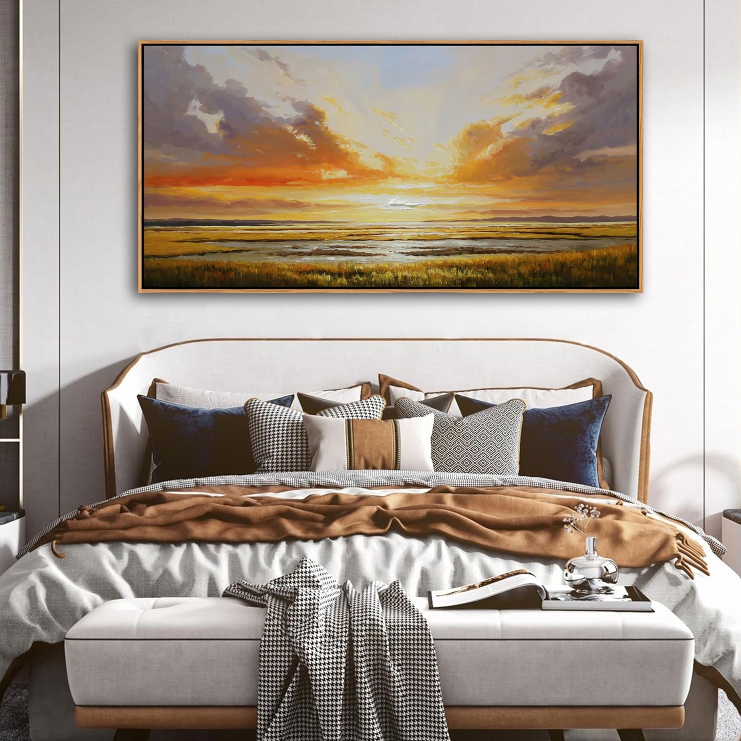 KLAKLA Beach Wall Art Sunset Coastal Abstract Landscape Pictures Wall Decor for Living Room Canvas Ocean Seascape Poster Nature Painting Print Bedroom Office Home Decoration 24x48 Inches