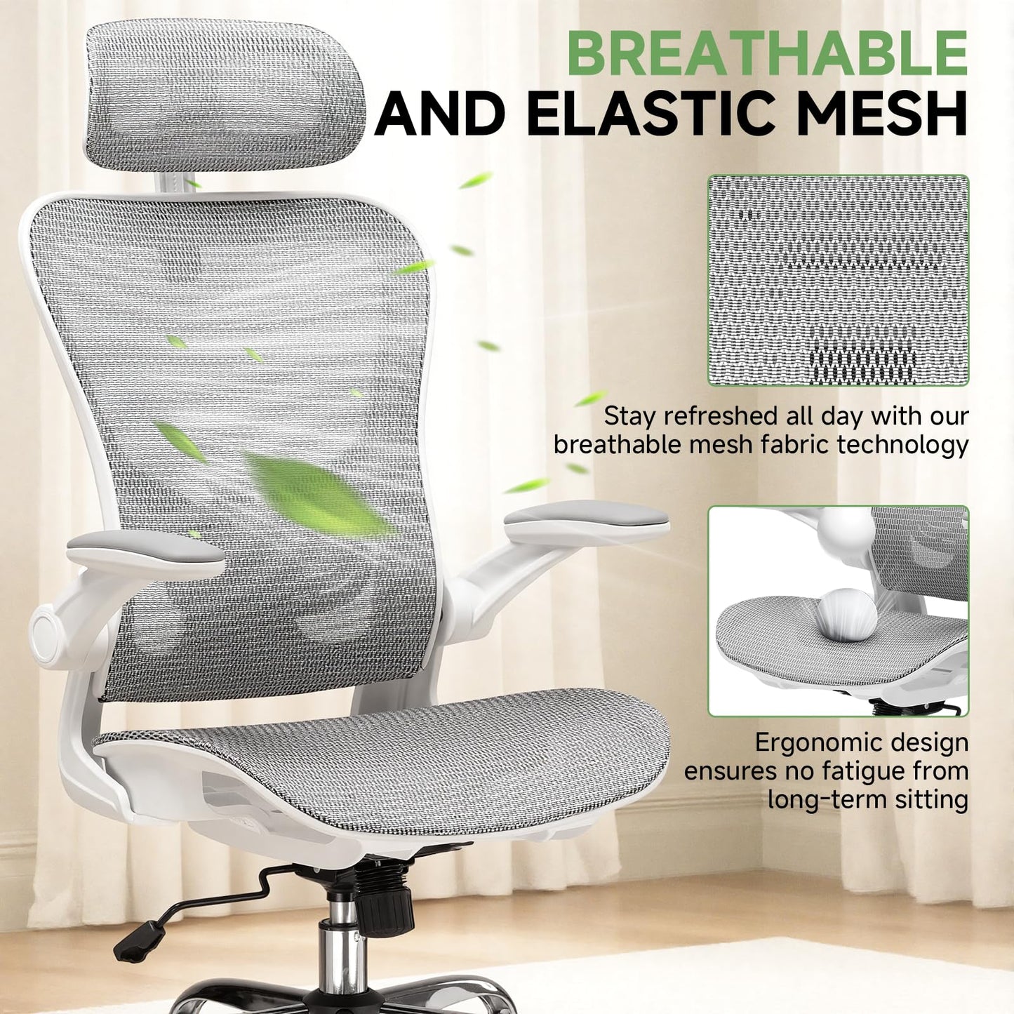 GTPLAYER Office Chair, Home Ergonomic Desk Chair with High Back Mesh, Mesh Office Computer Desk Chairs with Adjustable Lumbar Support, Rolling Work Swivel Task Chairs with 3D Armrests and Headrest
