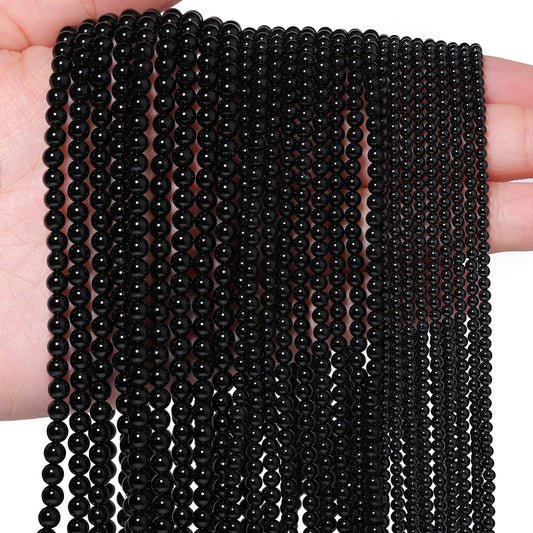 Songxi 90pcs 4mm Black Onyx Natural Round Stone Beads for Jewelry Making, Smooth Loose Small Gemstone Beads for Bracelets Necklace, Chakra Stones with Energy Power
