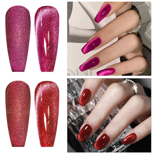 AHAMIOU Aurora Cat Eye Gel Polish Kits - Crystal Broken Diamond Magnetic Nail Polish Set - Holographic Cats Eyes Shiny Glitter Gel, Aurora Brown