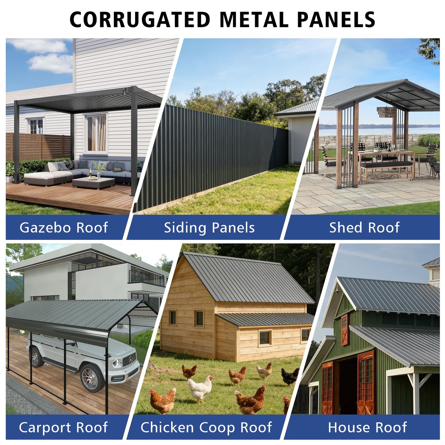 20PCS 111.6ft² Metal Roofing Panels 42.52"x18.9" Corrugated Metal Sheets Galvanized Exterior Siding Roofing Materials for Outdoor House Garages Sheds Pergola Gazebo Chicken Coop Stables, Grey