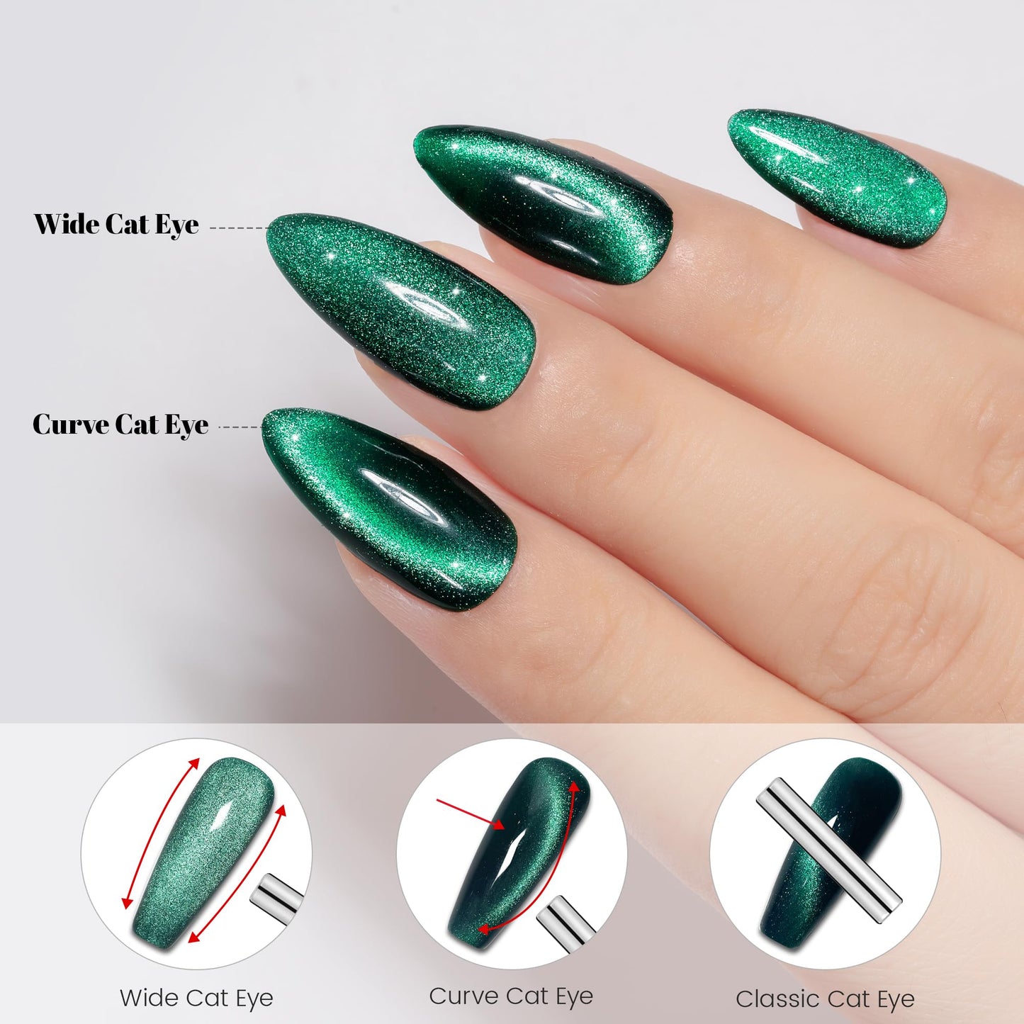 YTD Likomey Cat Eye Gel Nail Polish Set,Summer 8 Colors Crystal Magnetic Glitter with Magnet Stick Kit,Silver Green Blue Black Champagne Gold Brown Plum UV Color Varnish,0.25 Fl Oz 7.5 ml