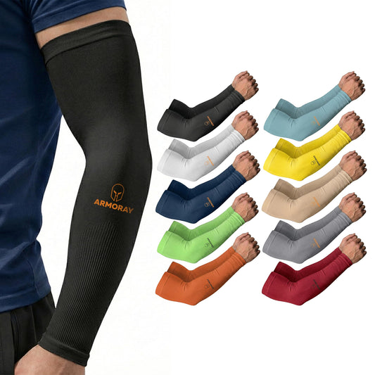 ARMORAY Arm Sleeves for Men & Women - 10 Pair UV Sun Protection Cooling Compression - Tattoo Cover Up Sleeve for Daily Wear & Work (10 Colors)