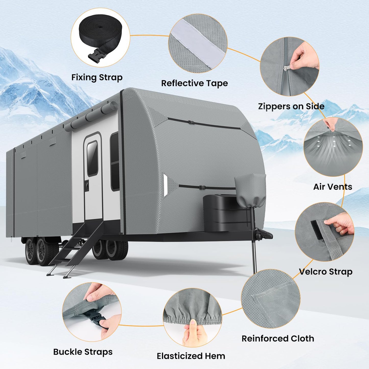 7 Layers top RV Travel Trailer Cover Fits 22'-24' Motorhome -Patuibe Upgraded RV Cover Heavy Duty Waterproof Rip-Stop Anti-UV Camper Cover with Tire Covers,Tongue Jack Cover & Gutter Covers