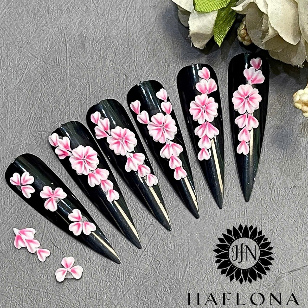 Set 20Pcs Pink Heart 3D Flowers for Nails, Handmade 3D Acrylic Flowers for Valentine - Wedding Nails, Flower Nail Made by Acrylic Powder Design Deco Nail Art Women Girls (15 Pink Heart 2#)