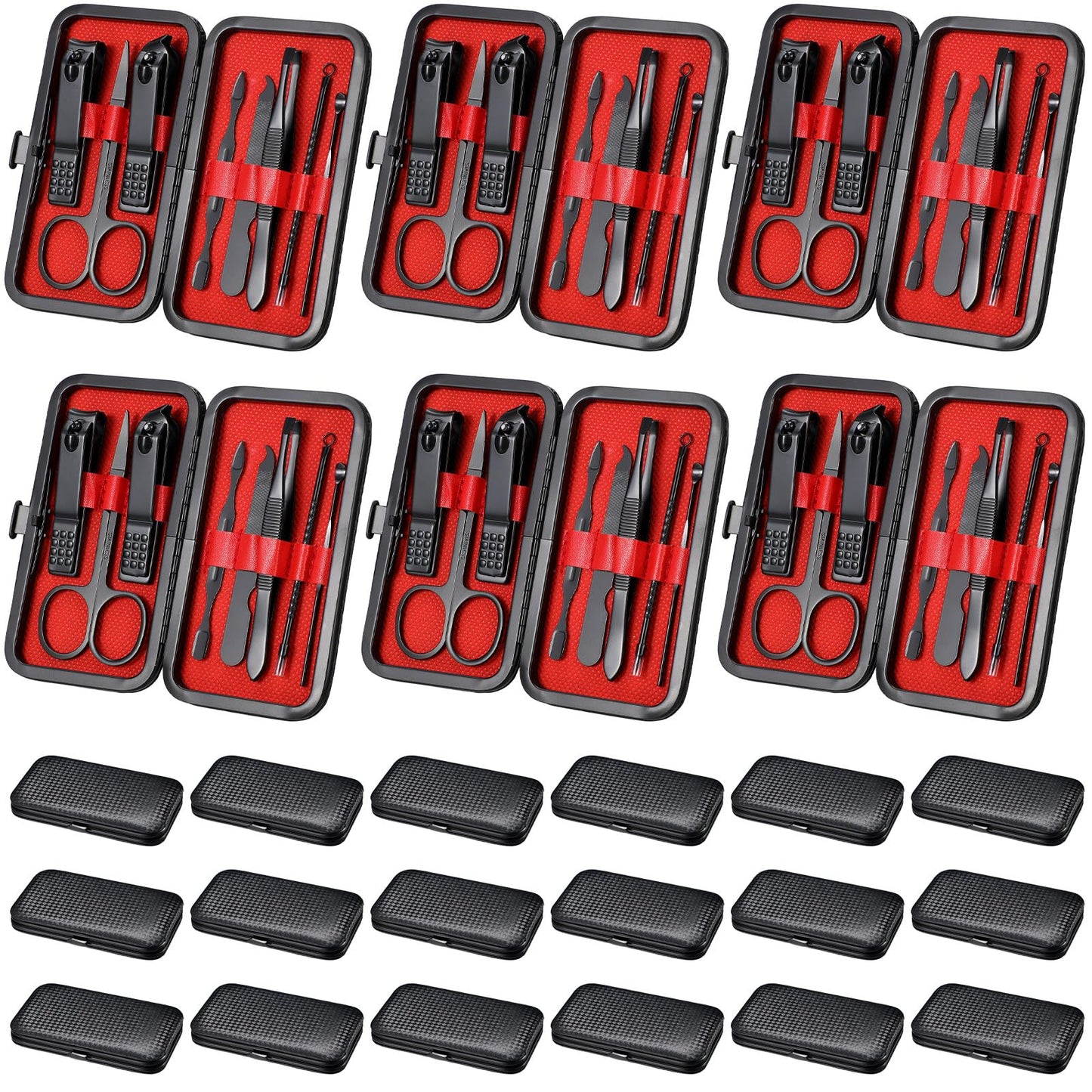 Lasnten 24 Set Valentine Manicure Set Bulk Nail Clippers Grooming Nail Kit Stainless Steel Professional Pedicure Tools Kit with Travel Case for Men Women Valentine's Day Gift(8 in 1,Red Black)