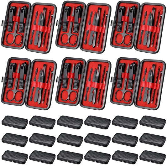 Lasnten 24 Set Valentine Manicure Set Bulk Nail Clippers Grooming Nail Kit Stainless Steel Professional Pedicure Tools Kit with Travel Case for Men Women Valentine's Day Gift(8 in 1,Red Black)