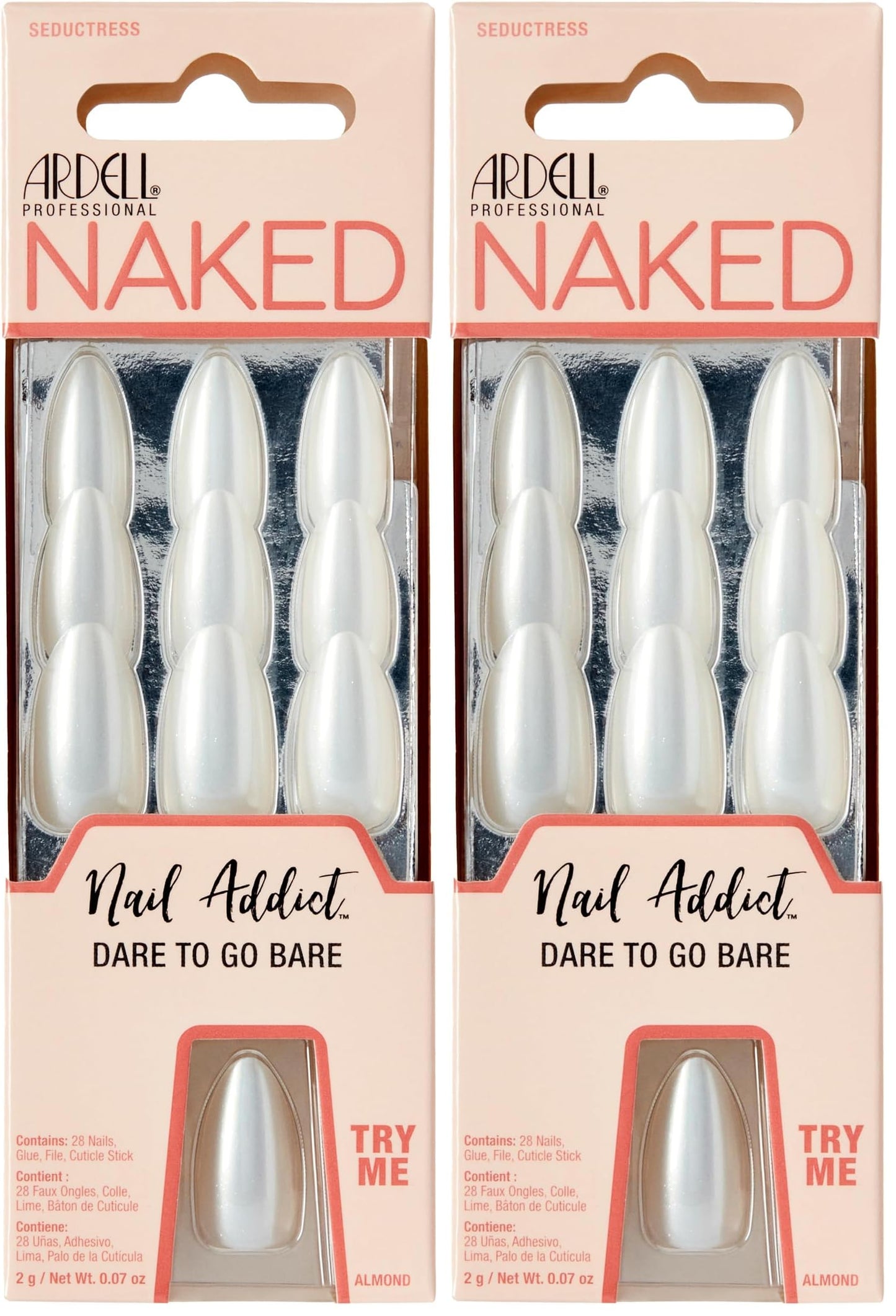 Ardell Nail Addict Naked Seductress, Press On Nails, Medium Almond Shape, Nail Kit, 2-Pack