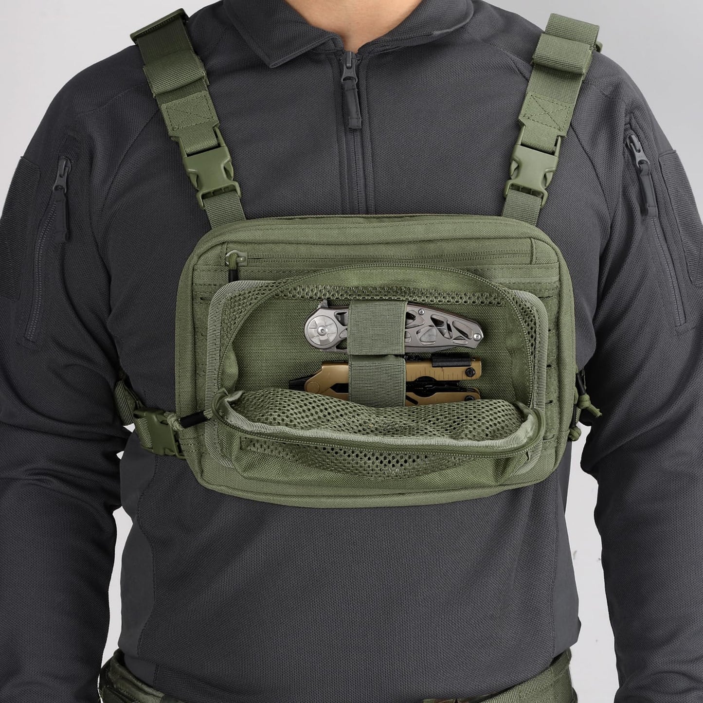 LIVANS Tactical Mesh Zipper Pouch, Modular Insert Panel Organizer EDC Utility Storage Pocket with Hook-N-Loop Fasteners for Backpack Bag Accessories