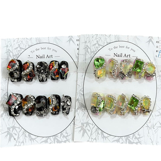 2Packs (20Pcs) Short Press on Nails Mystery Box Random Handmade Nails Manicure Charms Fake Nails Art Nail Kit press on nails for Women Party Holiday Photo Size L 1.5-2.5CM
