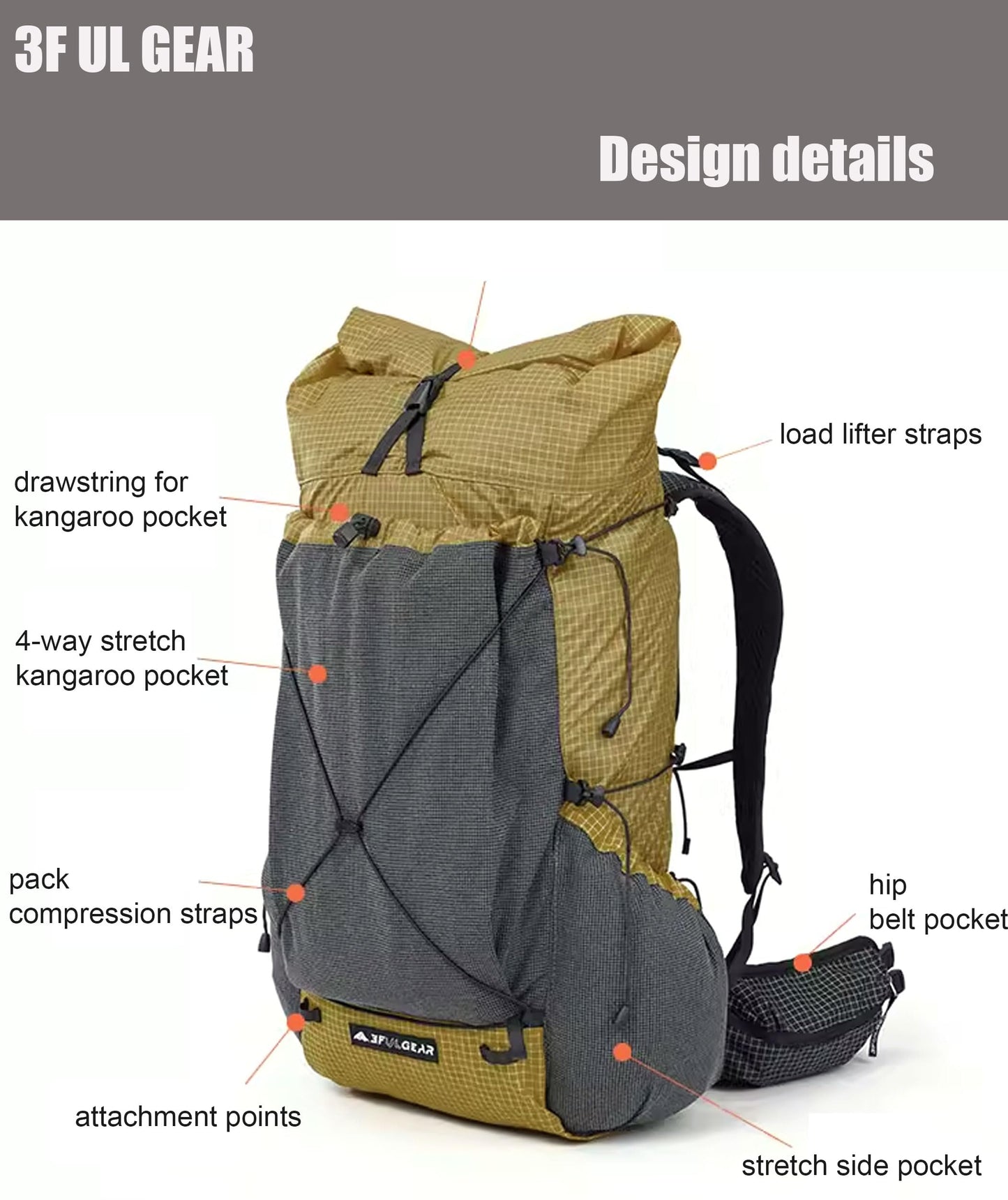 Telomat 3F UL GEAR 30L+10L UHMWPE Ultralight Waterproof Hiking Backpack Daypack Outdoor Camping Travel Backpack for Men Women (Galaxy Gray, Large)