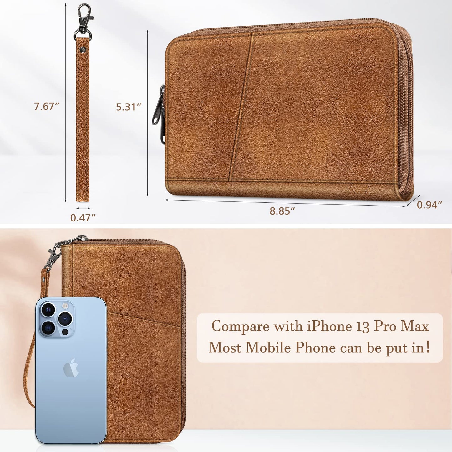 Fintie Family Passport Holder Wallet, RFID Blocking Travel Document Organizer Clutch Bag Credit Cards Case Cover for Women Men, Brown