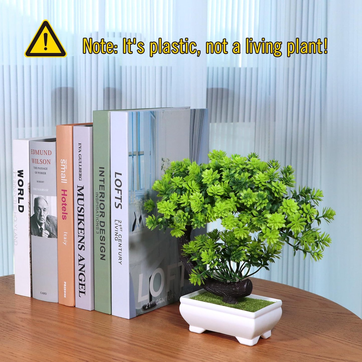 YOERM Fake Plants Small Artificial Bonsai Tree for Home Decor Living Room Bathroom Bookshelf Entryway Table Wall Shelf Modern Farmhouse Decor, 8.5" Tall, Green