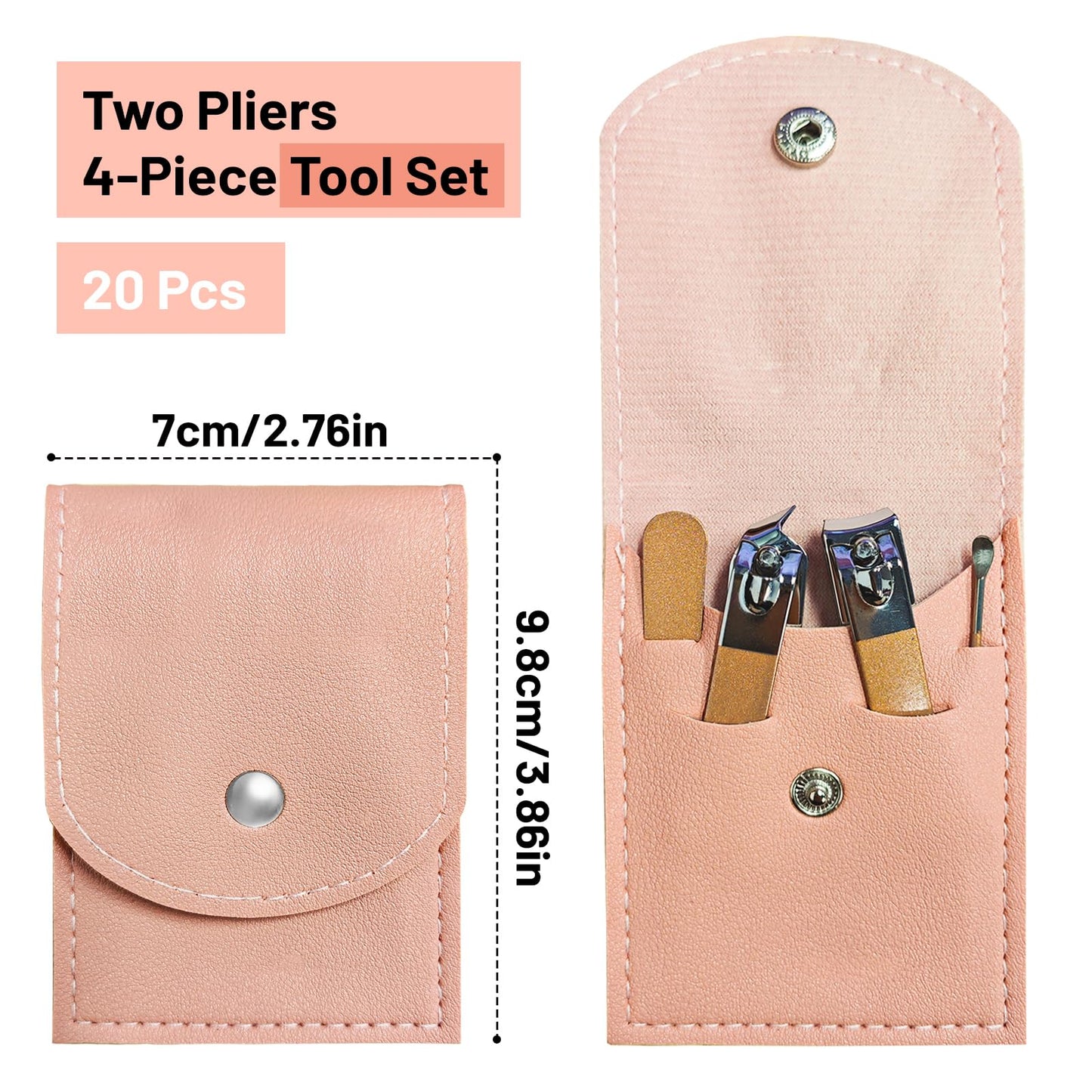 NYVEER 10-Piece Complete Nail Care Kit - Professional Manicure & Pedicure Set with Stainless Steel Tools, Portable Travel Nail Clipper Kit for Home Use, Travel & Gifts - Pink PU Leather Case