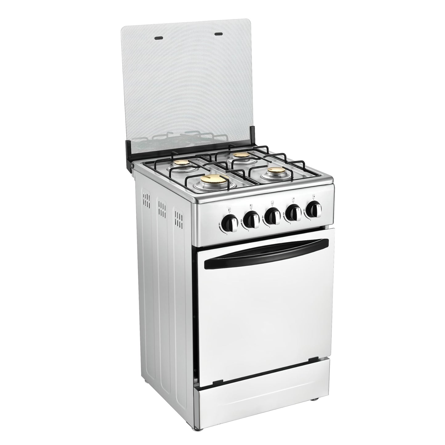 20-Inch Gas Range with 4 Burners, 68L Rotary Baking Oven, Stainless Steel Body, Double Layer Tempered Glass Door (NG-LPG Conversion Kit)