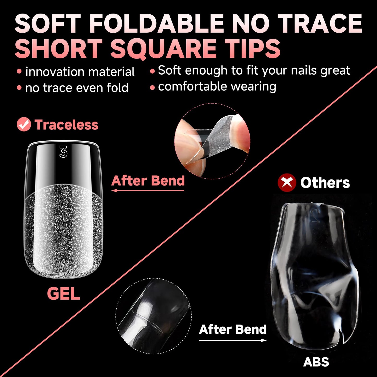 UNA GELLA 600Pcs Short Square Gel Nail Tips, Square Press on Nails Pre Etched Full Cover Soft Gel Nail Tips No C Curve For Women Girl DIY French & Chrome Style Salon At Home 12 Sizes
