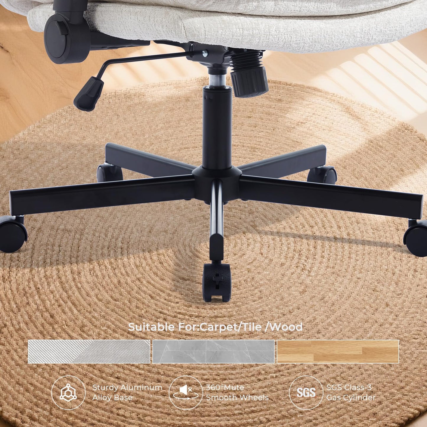 Morkprism Criss Cross Chair with Flip-Up Arms and Lockable Wheels, Plush Fabric Cross Legged Office Desk Chair，Wider 125°Tilting Adjustable Swivel Chai r for Home, Apartment, Bedroom,Pearl White