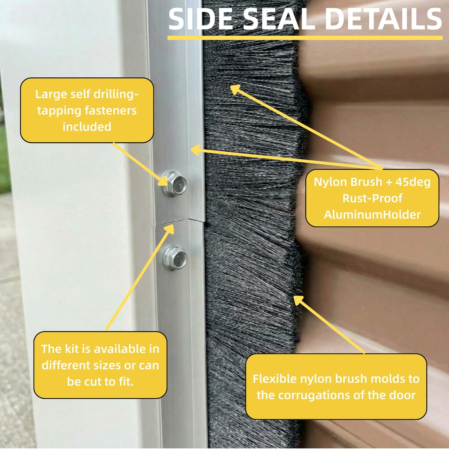 Mindoub 36 FT Garage Door Brush Seal Kit for 12'W X 12'H Doors, 3" High-Density Long Nylon Bristle with Pre-Drilled Aluminum Track, Complete Top and Side Weather Stripping for Commercial Doors