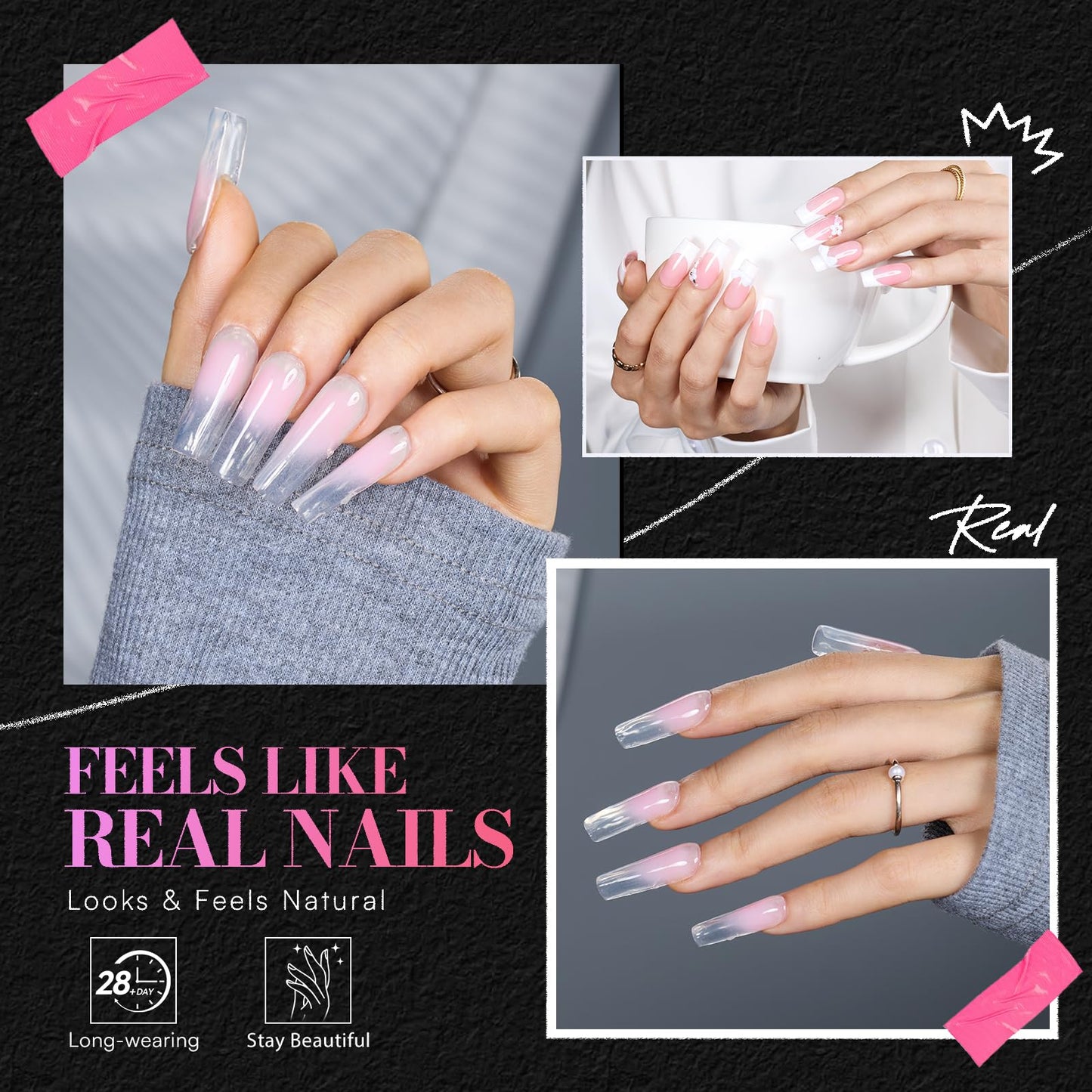 Makartt Medium Square Nail Tips: 504 PCS Pre-Etched Clear False Nails Tips Square Shapes, 13 Sizes Full Cover Half Matte Soft Acrylic Press On Nail Extensions Supplies Salon and DIY at Home