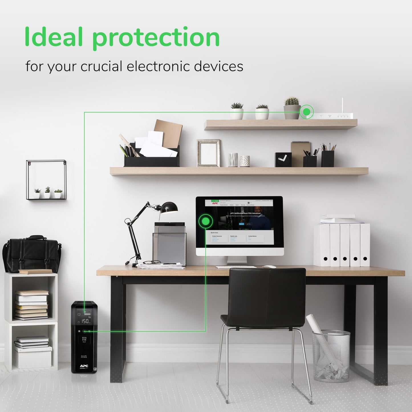 APC Back-UPS Pro Sine Wave UPS, 1500VA/900W, Active PFC Compatible, AVR, LCD, 10 Outlets, USB-C Charging Port, BR1500MS2 | Uninterruptible Power Supply for Home Office, PC, Gaming Computers