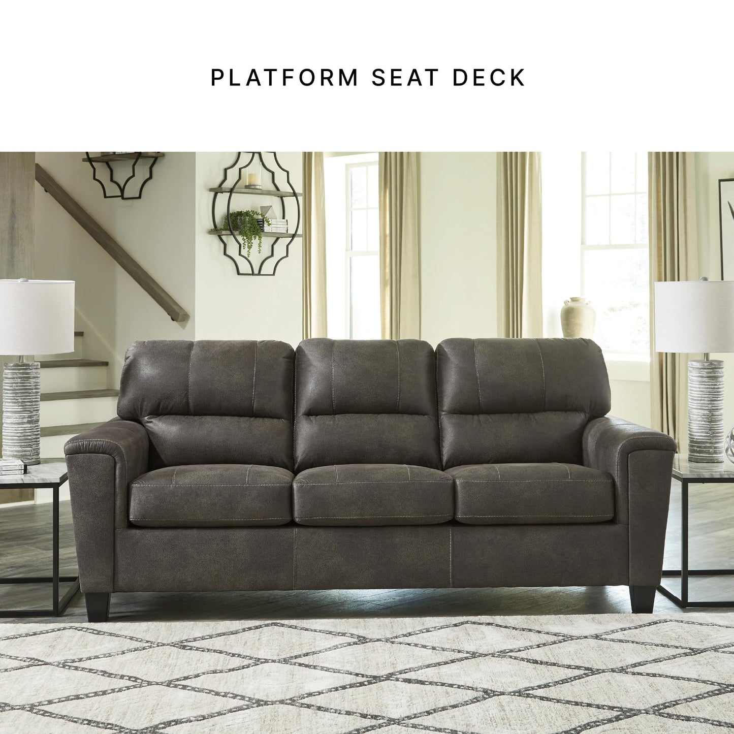 Signature Design by Ashley Navi Faux Leather Modern Sofa, Gray