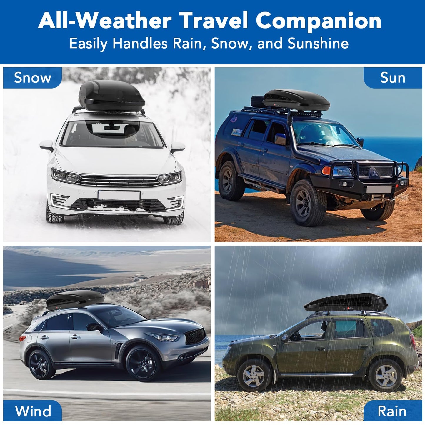 GarveeHome Rooftop Cargo Carrier Hard Shell, 17.6 Cubic Feet Heavy-Duty Roof Cargo Box, Lockable Roof Top Cargo Carrier Box with 2 Reinforced Straps and 2 Keys for Car, Wagon, SUV, Black 70x31x15