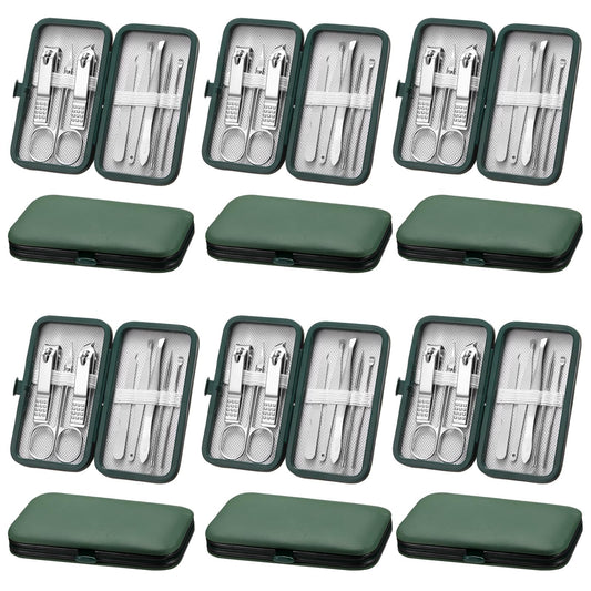 Geosar 12 Sets Manicure Set Nail Clippers Pedicure Kit 8 in 1 Grooming Stainless Steel Kits Nail Care Tools with Travel Case for Employee Coworker Teachers Nurse Gifts(Green)